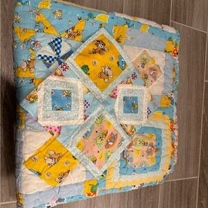 Handmade Patchwork Baby Quilt/Comforter - Vintage Print Fabric - 45”x45”